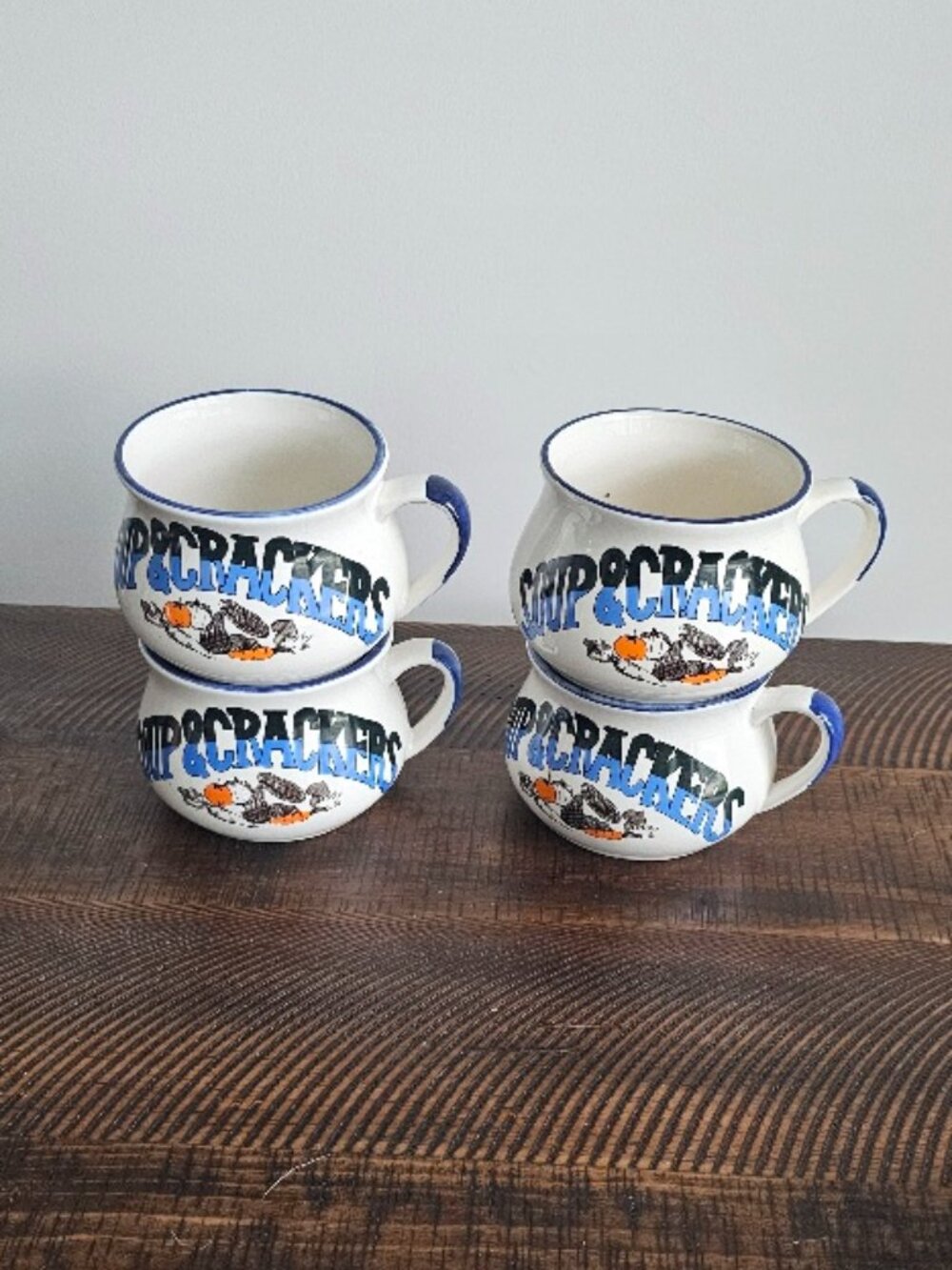 4 Soup  & Crackers Stoneware Pottery Cup Mug Bowl Bowls Cups Mugs PMC